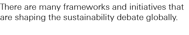 There are many frameworks and initiatives that are shaping the sustainability debate globally. 
